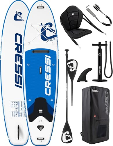 CRESSI seit 1946 - Ultra Isup/Kayak Set - Aufblasbares SUP Board für Erwachsene Große Stabilität Strapazierfähigkeit Komplett Zubehör Paddel Flosse Pumpe Leine Tasche_320x81x15 cm Max 130 kg