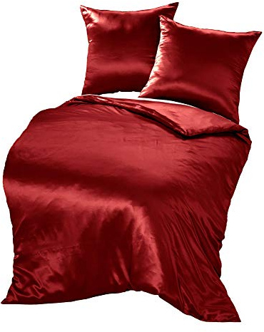 THXSILK Seidenbettwäsche Set 3 teilig, Bettbezug 200 x 200 cm und 2 Kissenbezüge 80 x 80 cm, Hypoallergen 19 Momme Maulbeerseide Bettwäsche, Ultra Weich und Glatt, Rot