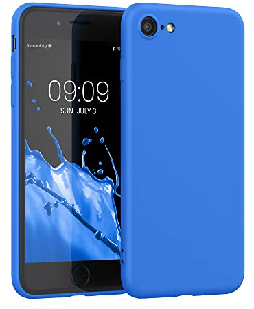 kwmobile Case Compatible with Apple iPhone SE (2022) / iPhone SE (2020) / iPhone 8 / iPhone 7 Case - Soft Slim Protective TPU Silicone Cover - Neon Blue