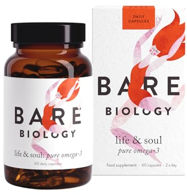 Bare Biology Super Strength Pure Omega 3 Fish Oil 1,460mg - Life & Soul Daily Omega 3 Capsules (1 Month Supply - 60 Capsules) EPA 860mg DHA 440mg, Supports Heart, Brain Function & Eye Health