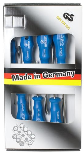 Dönges Schraubendreher-Satz, 7-teilig (Schraubendrehersatz Schraubendreher Schraubenzieher Schlitzschraubendreher Werkstattschraubendreher), Aufhängeloch im blauem Kunststoffheft