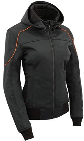 Milwaukee Leather MPL2764 Women's Black Soft Shell Armored Motorcycle Racing Style Jacket with Hoodie - Medium