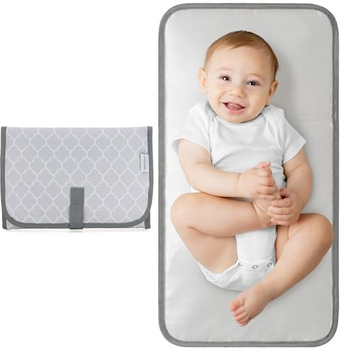 Comfy Cubs Baby Changing Mat Compact - Waterproof Nappy Change Mat with Soft Cushioning - Foldable, Travel-Friendly Design - Stylish Neutral Colours for Boys and Girls - Grey Pattern