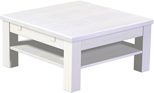 B.R.A.S.I.L.-Möbel Brasilmöbel Couchtisch Rio Classico 80x80 cm Pinie Weiß mit Ablage Wohnzimmertisch Holz Tisch Pinie Massivholz Stubentisch Beistelltisch Echtholz Größe und Farbe wählbar