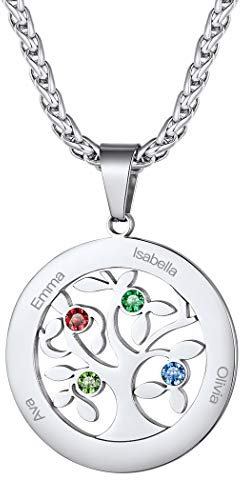 Suplight Colgante Arbol de la Vida Acero Inoxidable Mujer Colgante Personalizado Nombre Collar Piedra Naturales