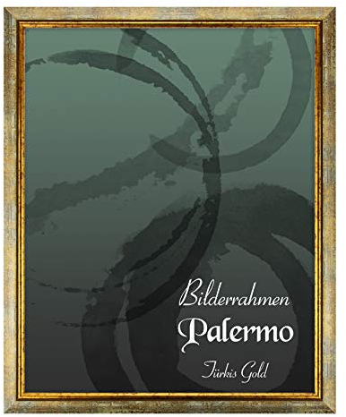 BIRAPA Palermo Bilderrahmen 21x29,7 cm (DIN A4) Türkis Gold - Goldener Bilderrahmen, Bilderrahmen Antik, Bilderrahmen Vintage
