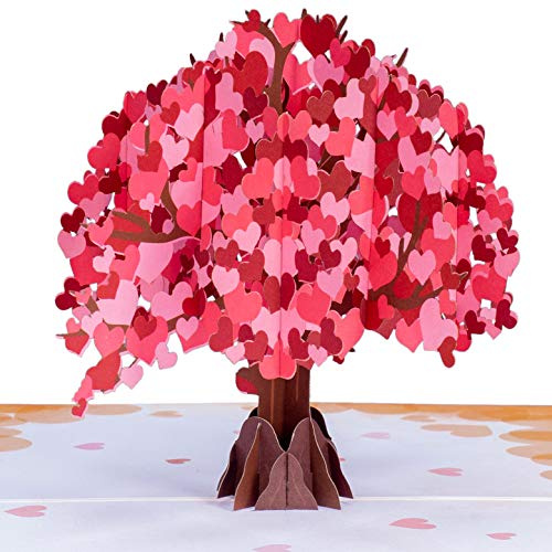 Paper Love 3D Heart Tree Pop Up Valentine's Day Card, For Valentines Day, Birthday, Anniversary, Wedding, All Occasions - 5 x 7 Cover - Includes Envelope and Note Tag