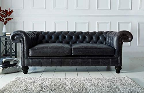 jvmoebel Luxus Chesterfield Dreisitzer Klassische Couch Leder Polster England Sitz Sofa