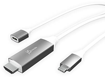 j5create 2-in-1 USB Type C to 4K@60Hz HDMI 1.8m Cable with PD charing port, for iPhone 16/15, MacBook Pro/Air, iPad Pro/Air/mini, Chromebook, Thunderbolt 3/4 Laptop, Galaxy S25/S24/S23 (JCC155G)