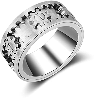 AMZCOM Spinnerring Damen Herren Drehring mit Geschenkebox, Fashion Herren Band Ring, Zahnrad Mechanik Täglicher Ring, Zappelringe Zahnradring der Sich bewegt,Freundschaftsringe,12