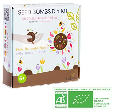 Cultivea® - Anzuchtset DIY Samenbomben - Blumensetzlinge zum Werfen, für Bienen - 100% biologisches Saatgut - Gartenarbeit - Lustige manuelle Tätigkeit mit Kindern - Geschenkidee