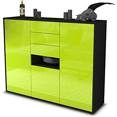 Stil.Zeit Highboard Kommode Paulina, Korpus anthrazit matt, Front Hochglanz-Design Limettengrün (136x108x35cm), Push-to-Open Technik & Leichtlaufschienen
