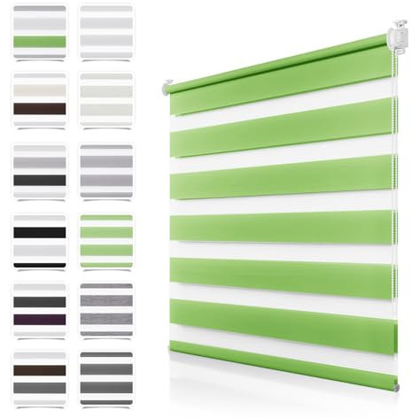 Doppelrollo Klemmfix ohne Bohren Grün B100 x H120cm(Stoffbreite 95cm) Duo Rollos für Fenster ohne Bohren Klemmrollo Zebrarollo Seitenzugrollo mit Kindersicherung Fenster Rollos für innen
