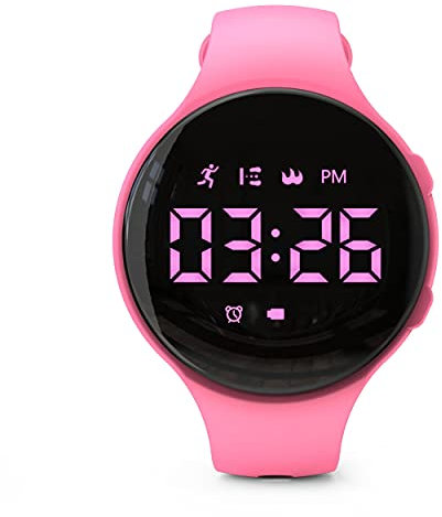 Focwony Non-bluetooth Led Fitness tracker watch,Digital Pedometer watch,with Step Counting/Distance/Calories/Stopwatch/Alarm Clock, Great Gift for Kids Teens Girls Boys Xmas (Round - pink)