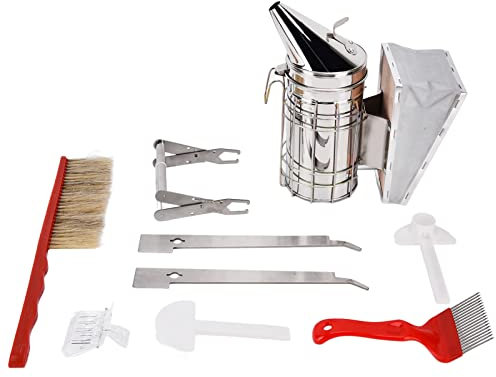 Kit de Herramientas de Suministros de Apicultura, 10 Piezas de Suministros de Apicultura Kit de Inicio de Apicultor, Kit de Ahumador de Abejas que Incluye Herramientas de Colmena para Apicultor Necesa