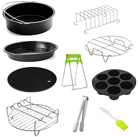 Air Fryer Accessories, Set of 10, Air Fryer Accessories with Pizza Pan,Universal Accessories for Airfryer, Fit for All Standard Air Fryer