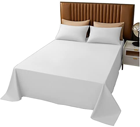 Prime Linens Flat Sheets - Ultra Soft Plain Dyed Wrinkle Fade Resistance Non Iron Breathable Poly Cotton Sheet for Bed Mattress Cover Bedding Plain Flat Sheet Set (Double, White - Flat Sheet)