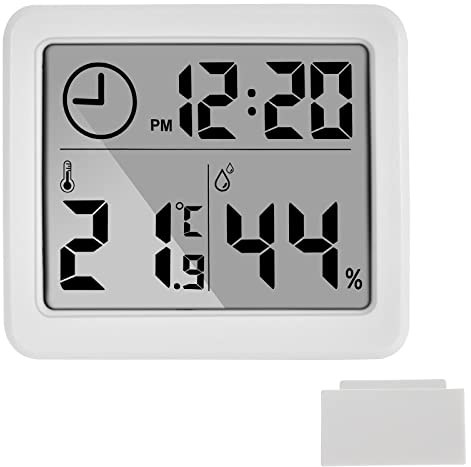 Colexy Igrometro Termometro per Interni, Orologio con Termometro Digitale, Portatile Igrometro a Grande LCD Schermo con Orologio, Preciso Bianco Termometro Ambiente Interno, per Casa Ufficio Serra