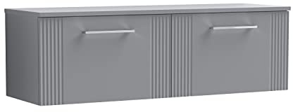 nuie DPF294W2 Deco Modern Bathroom Wall Hung 2 Drawer Part Fluted Vanity Basin Unit with Double Worktop, 1200mm, Satin Grey