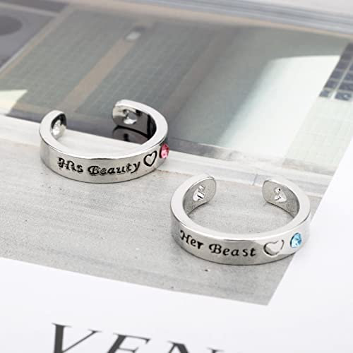 XJruixi MQCHUN 1 Pair Couple Rings Her Beast His Beauty Ring Opening Rings Engagement Promise Jewelry Wedding Jewelry -25