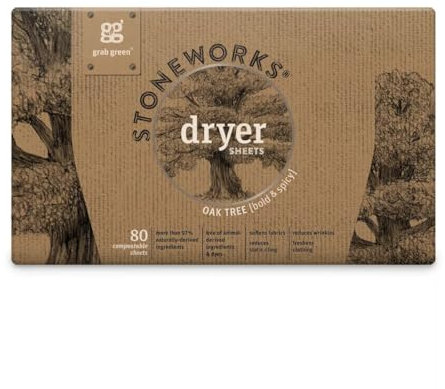 Grab Green, Stoneworks - Hojas para secadora, 80 hojas compostables (roble)