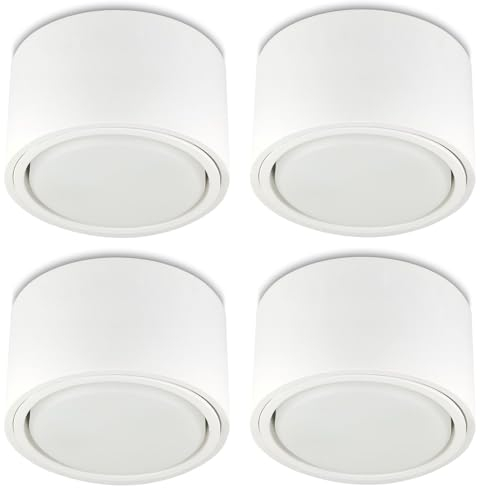 Sweet Led Aufbauleuchte aus Aluminium flach, 4000K, 750Lumen, GX53 Spot Fassung 8,2W, 230V, Decken Aufbauspot, Aufputz (4er-weiß)