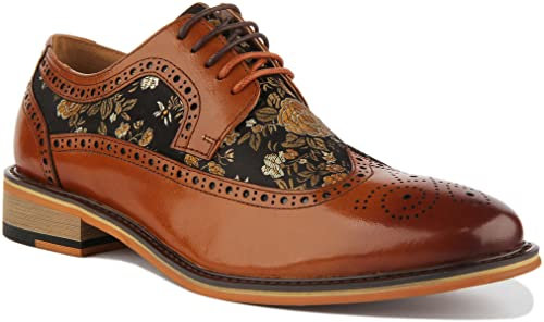 JUSTINREESS England Ross Herren Schnürschuhe aus Leder mit Blumenmuster, braun, 44 EU