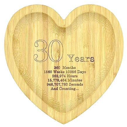 30 Years Herzförmiges Holztablett mit Gravur, 7. Hochzeitstag, Holzgeschenk für Ehemann, Ehefrau, Bambus-Schmuckhalter, Geschenk für Jahrestag, Valentinstag, Geburtstag