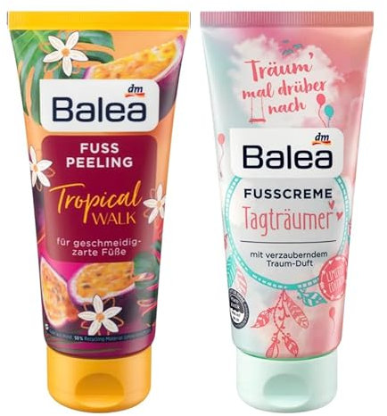 Balea 2er-Set Fußpflege: Fusspeeling TROPICAL WALK mit natürlichen Peelingkörnern für geschmeidig-zarte Füße + Fußcreme TAGTRÄUMER mit Sheabutter (100 ml), 200 ml