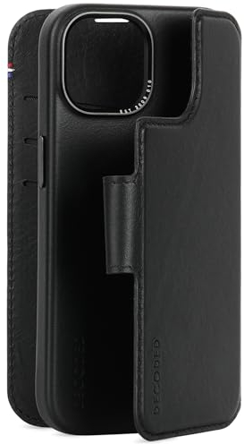 Decoded 2-in-1 Abnehmbare Schutzhülle für Apple iPhone 15 - Hochwertiges Europäisches Leder - Kartenhalter Hülle - Lederhülle - MagSafe-Kompatibel - Microfiber Lining - Schwarz