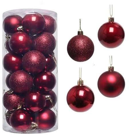 Hava Kolari 24 Pack Weihnachtskugeln Ornamente, 6cm Weihnachtsbaum Bälle Dekorationen für Weihnachten Hochzeitsfest Dekoration (Weinrot)