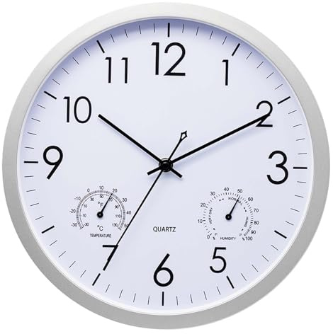 Wanduhr Geräuschlosem Uhrwerk, mit Temperaturanzeige und Feuchtigkeitsmesser