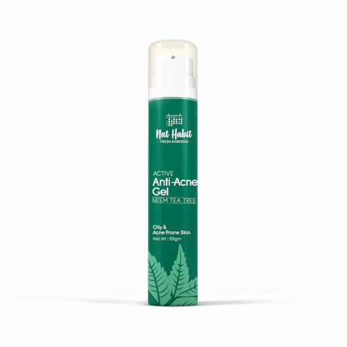 Nat Habit Active Face Gel, Anti-Acne Neem Tea-Tree For Oily & Acne Prone Skin With Vit-E, Vit C, Cooling, Soothing, SunBurn Healing & UV Protection, 50gm