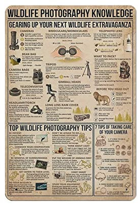 GQWJKSZ Wildlife Photography Knowledge Poster Metal Tin Sign Art Wall Plaque Decor Vintage Retro Sign Iron Painting Aluminum Sign for Home Decor Bar Shop Men Cave Outdoor Garage Indoor 12x8