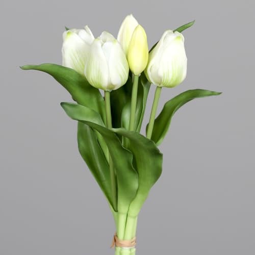 Tulpenbund Nature Real Touch 32x20cm mit 5 Blüten DP Kunstblumen künstliche Blumen Tulpen Latex (Weiß)