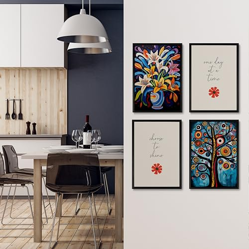 Studio Moien Modernes farbenfrohes Poster-Set - 4 Kunstdrucke in Blumen, Farben, Typografie - Wandkunst - ungerahmt 250 g/m2 Matt Museumsqualität (DIN A4 (21 x 29.7 cm)