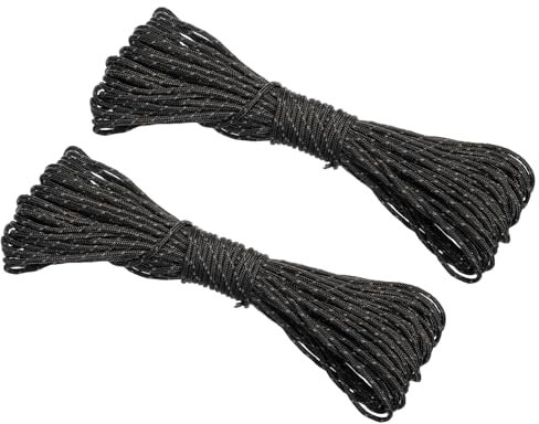 PATIKIL 65 Feet Reflective Guyline Camping Paracord, 2Pcs 2mm Tent Cord Guyline Rope Nylon Paracord Rope for Camping Tent Tarp Hiking, Black (20M)