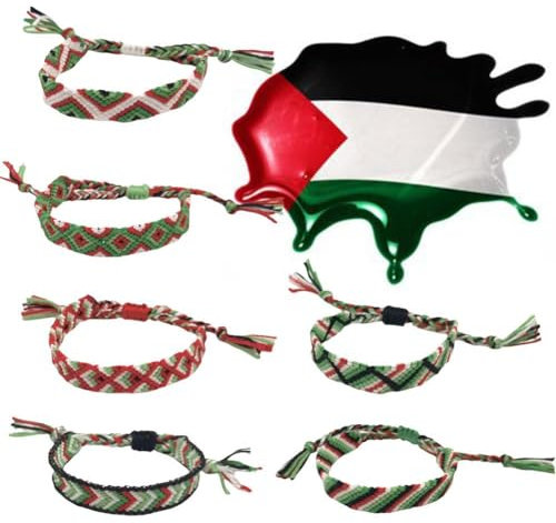 YXRRVING Palestinian Handmade Woven Bracelet,Handmade Palestinian Adjustable Rope Braided Bracelet,Unisex Woven Palestinian Flag Beaded Bracelet,Save Gaza Palestine Flag Bracelets for Men Women