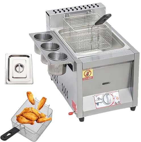 Friteuse à gaz avec panier et couvercle 8L/16L/24L, friteuse à gaz commerciale, friteuse en acier inoxydable, pour cuisine domestique commerciale,8L
