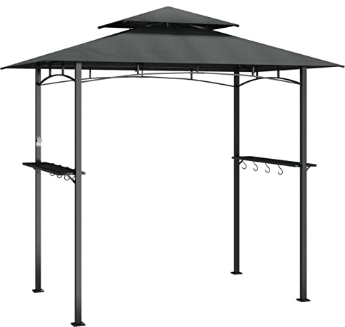 Kavolet Grillpavillon mit Seitenregalen Grillüberdachung Wetterfester BBQ Gartenpavillon Grillzelt Dach Überdachung BBQ Pavillon Anthrazit 240x150x243 cm Stahl