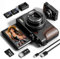 Black Digital Camera - 56MP, 4K Vlogging, 180°Flip Screen, 16X Zoom, Compact for Beginners with 32GB SD Card
