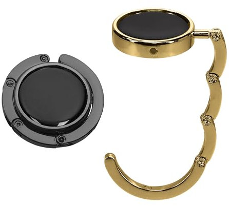 kwmobile Taschenhalter für Tisch - 2X Faltbare Antirutsch Handtaschenhalter Tisch Haken - Taschen Aufhänger - Geschenkidee Gadgets für Frauen - Taschenhaken Set in Schwarz matt Gold