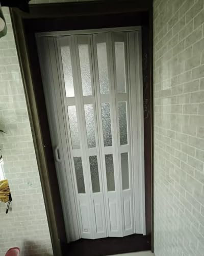 Porta a Soffietto da Interno Porte Scorrevoli Pieghevoli Interne con Finestra a Griglia in Acrilico Smerigliato, Schermo Temporaneo Pieghevole per Armadio, Pannello a Fisarmonica da 40/80 Pollici di A