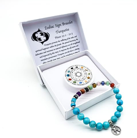 AB Viking Crafts Sternzeichen Edelstein Armband in Geschenkbox | Schutz Glück Liebe Energie (Fische Türkis, 18 cm)
