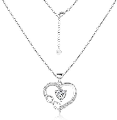 925 Sterling Silber Halskette Ketten für Damen, Silber Verstellbares Halsketten Ketten mit Zirkon Strass Herz Anhänger Schmuck Ketten Unendlichkeit Zeitlose Liebe Anhänger Halsketten für Damen Frauen
