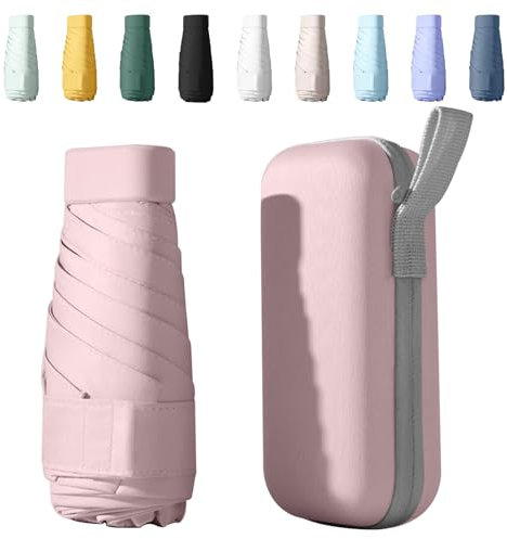 Sykerout Mini Regenschirm - Kompakter Taschenschirm, Faltbar, Klein Mit Etui, UV-Schutz (Rosa)