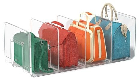 Shelf Dividers - 4 Slots Bag Dividers | Purse Storage Organizer | Clear Closet Bag Storage Dividers | Shelf Purse Dividers | Adjustable Closet Shelf Divider For Home Kitchen Bedroom Bathroom