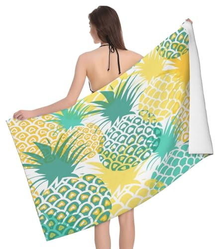 Yiyilong Badetuch aus ultrafeinen Fasern, saugfähig, tropischer Ananas-Druck, schnell trocknend, Camping-Handtuch, 81,3 x 132,1 cm
