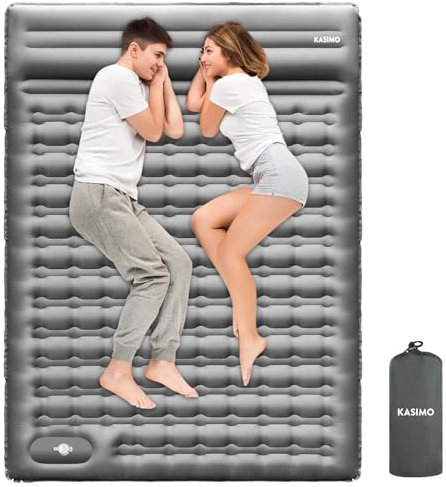 KASIMO Isomatte selbstaufblasend Camping matratze mit integrierten kopfkissen, Isomatte Outdoor luftmatratze selbstaufblasend mit Fußpumpe Ultraleicht luftzellenmatte aufblasbar (Doppelt Grau 12cm)