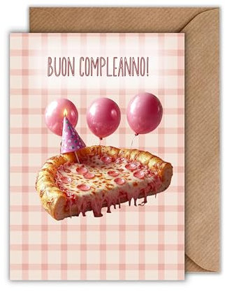 Geburtstag Karte für Italiener mit Umschlag - Geburtstagskarte “Buon Comleanno” Pizza Pepperoni Luftbalons Pizzamann Koch Glückwunschkarte Geschenkkarte zum Geburtstag Geschäftsjubiläum (DIN A6)